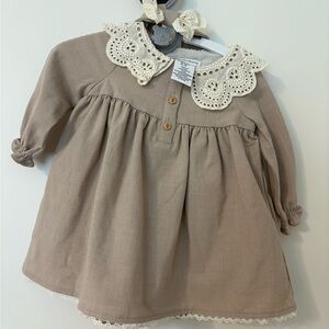 Cupcakes & Cashmere Tan Dress with Lace Detail